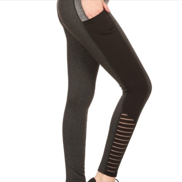 Gray/ Black High Waisted Yoga Leggings - Picture 5 of 6